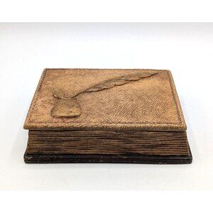 Vintage Syroco Wood Desk Box with Embossed Inkwell Faux Book 5" x 7" x 1.5"